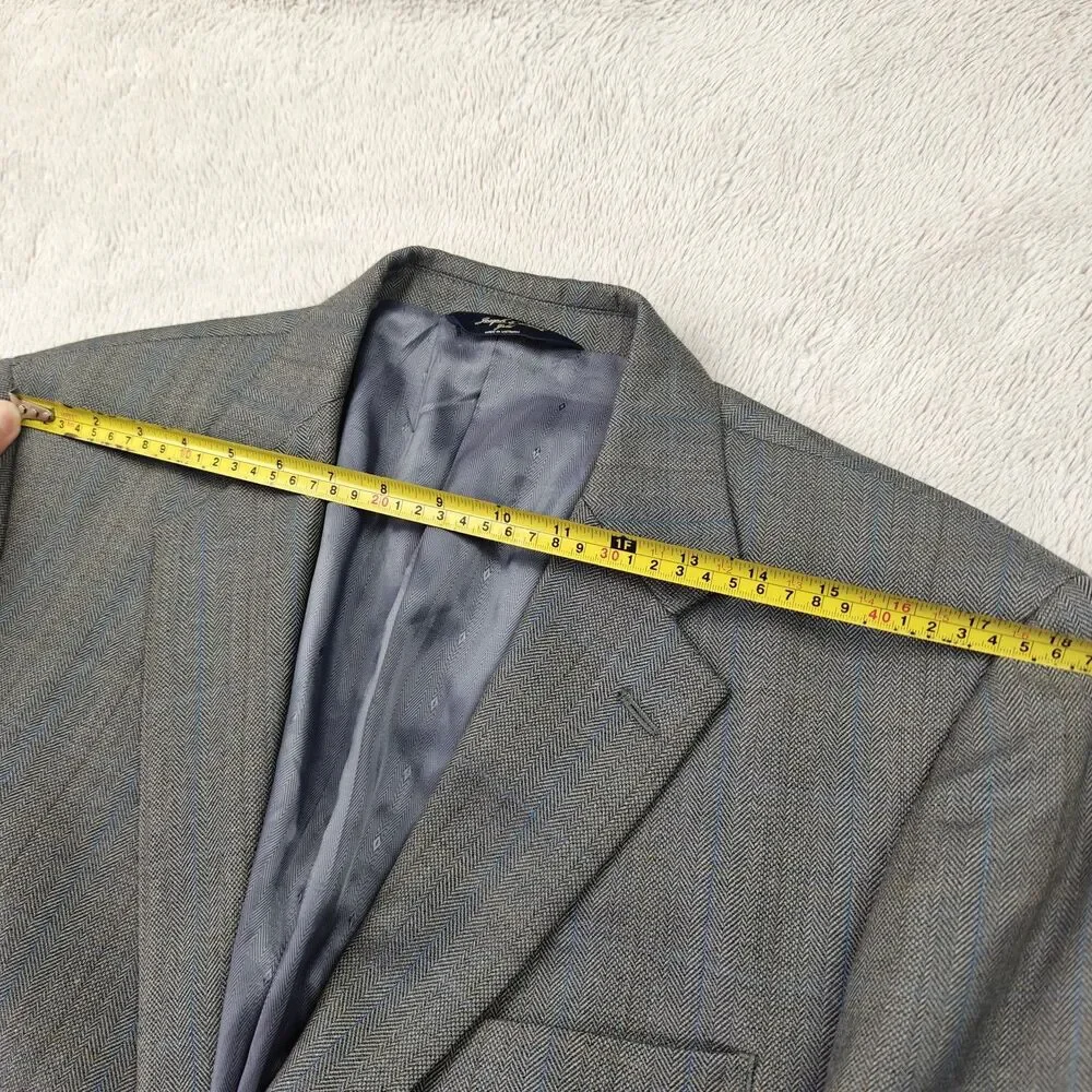Joseph & Feiss Gold Blazer Men's 42S Grey Herringbone Striped Wool Suit Jacket